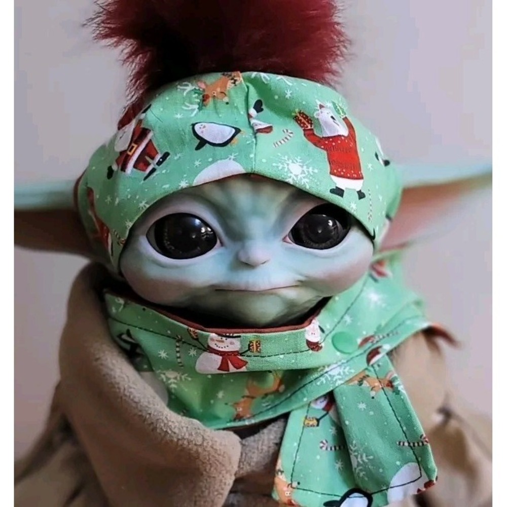 Christmas Hat & Scarf Set Fits 11" Child baby Grogu yoda Lifesize Sideshow Dolls
